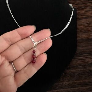 Elegant Silver Necklace with Red crystal pendant